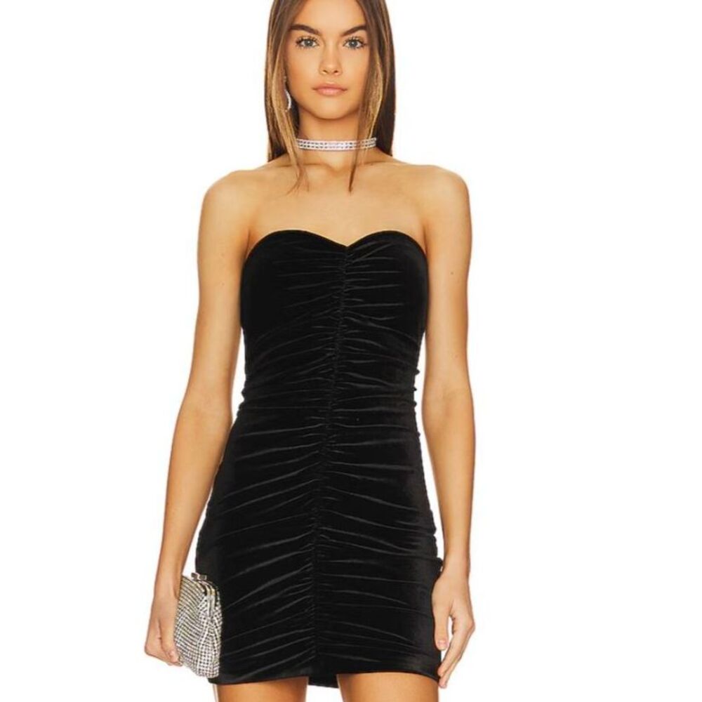 NWT AIIFOS Susana Flower Strapless Mini Dress Black Velvet LBD Size Small